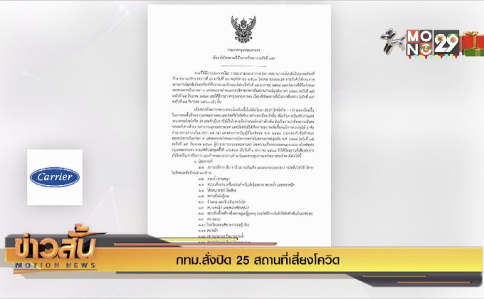 กทม.สั่งปิด 25 สถานที่เสี่ยงโควิด