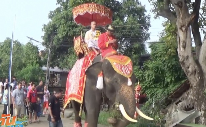 ฮือฮา! ขี่ช้างแห่นาค แก้บนหายเจ็บ-ป่วย