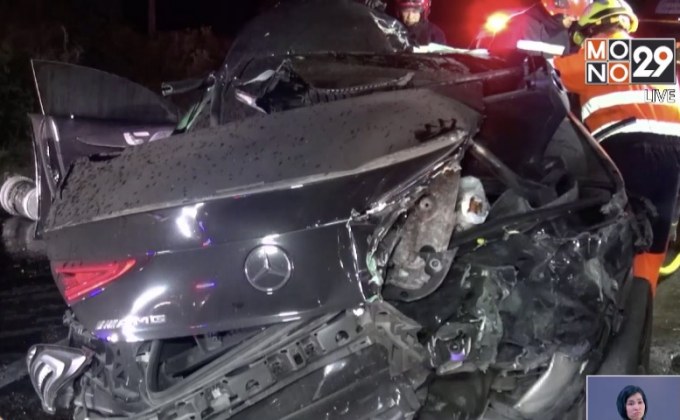 เบนซ์ป้ายแดงซิ่ง ข้ามเกาะกลางชนสนั่น