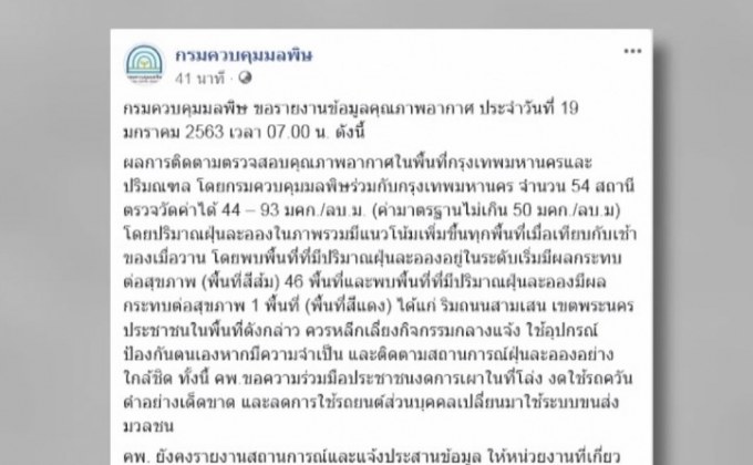 ฝุ่น PM 2.5 กทม.-ปริมณฑล พุ่งเกินมาตรฐาน 47 พื้นที่