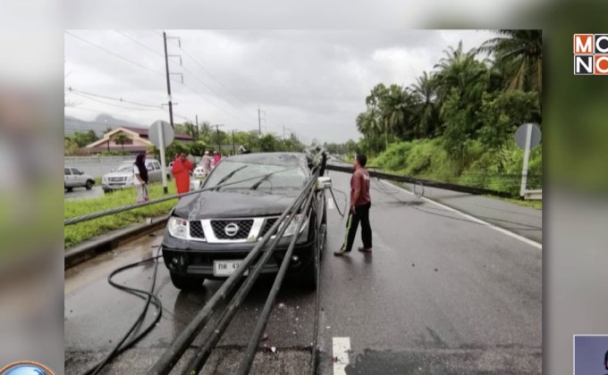 ระทึก! เสาไฟฟ้านับสิบต้น ล้มทับรถสาว อบต.