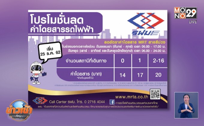 ลดค่าโดยสาร สายสีม่วง 25 ธ.ค.นี้