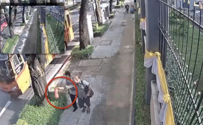 คนเร่ร่อนโยนถังดับเพลิงป่วนช่อง 5