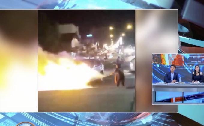 ครูซิ่งกวาดรถจอดติดไฟแดง ไฟลุกกลางเมืองบุรีรัมย์